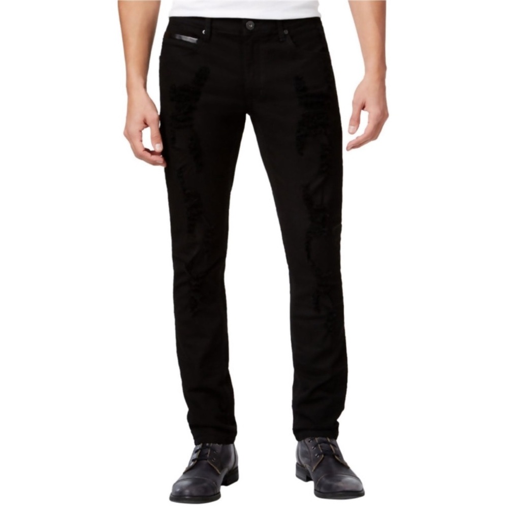 INC International Concepts Stockholm Skinny Fit Black Ripped Jeans 36x30
